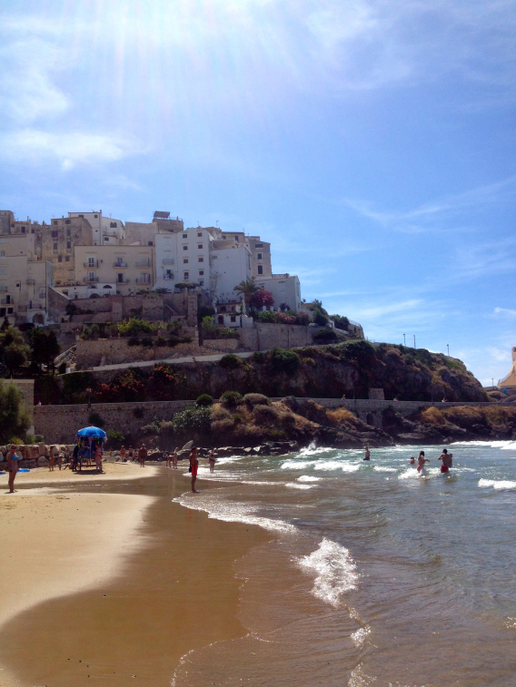 A village on a hill by the sea in a summer day