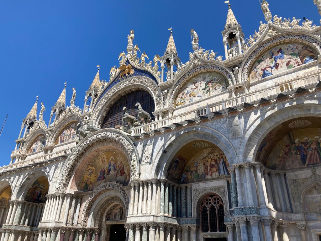 details of the main facade of St. Mark's square Basilica